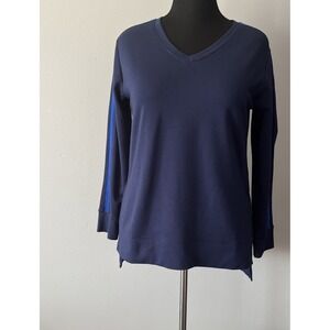 Chico's Long Sleeve‎ V-Neck Cotton Blend Pullover Top Blue Women Size 0 Small
